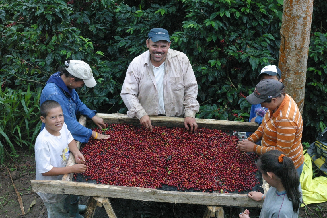 Donald and his family hand sorting cherries